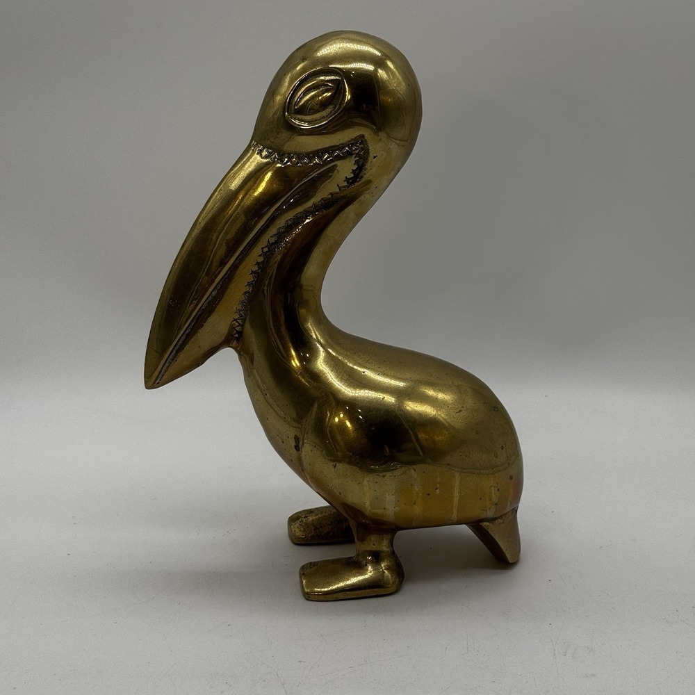 Pelican Vintage Solid Brass Figurine 8" Tall Decor Sea Ocean Coastal Beach Bird
